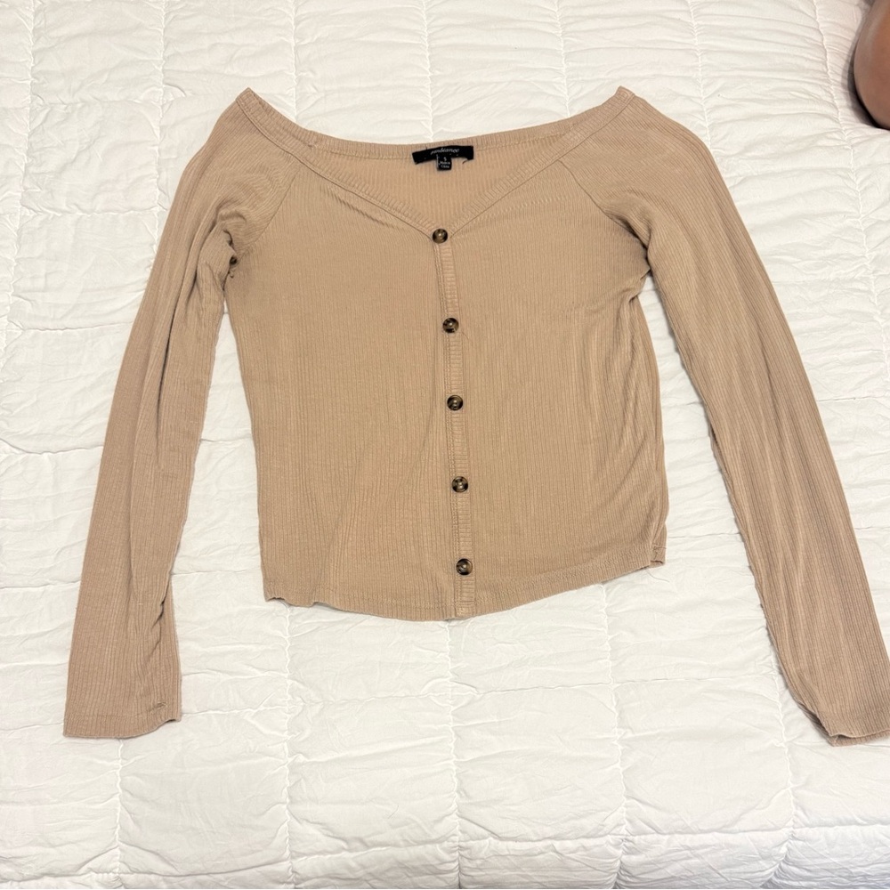 Ambiance Tan Fitted Long Sleeve Button Down Shirt